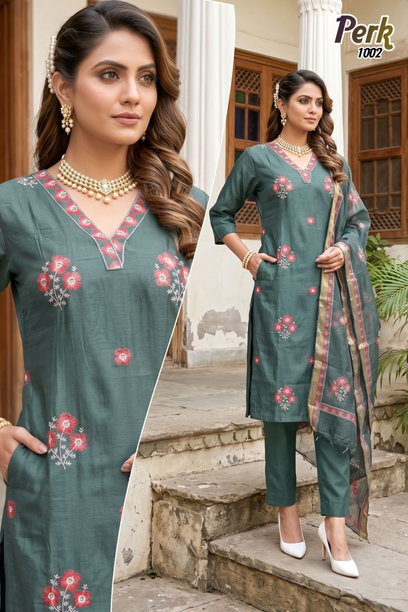 Perk Vol 1 Vertican Silk Kurti With Bottom Dupatta 